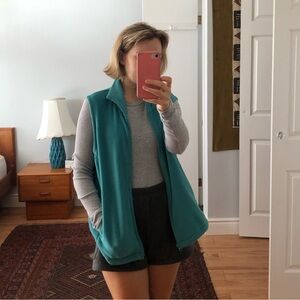 Lands End Teal Oversized Fleece Vest